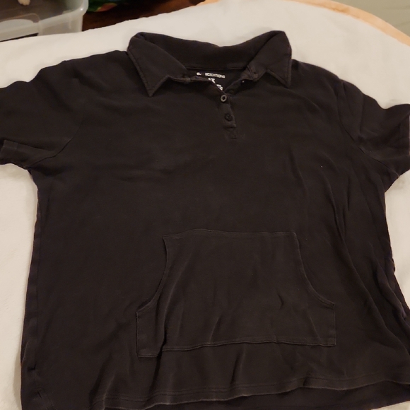 Basic Editions Tops - Black Short Sleeve Polo Shirt with Front Pocket